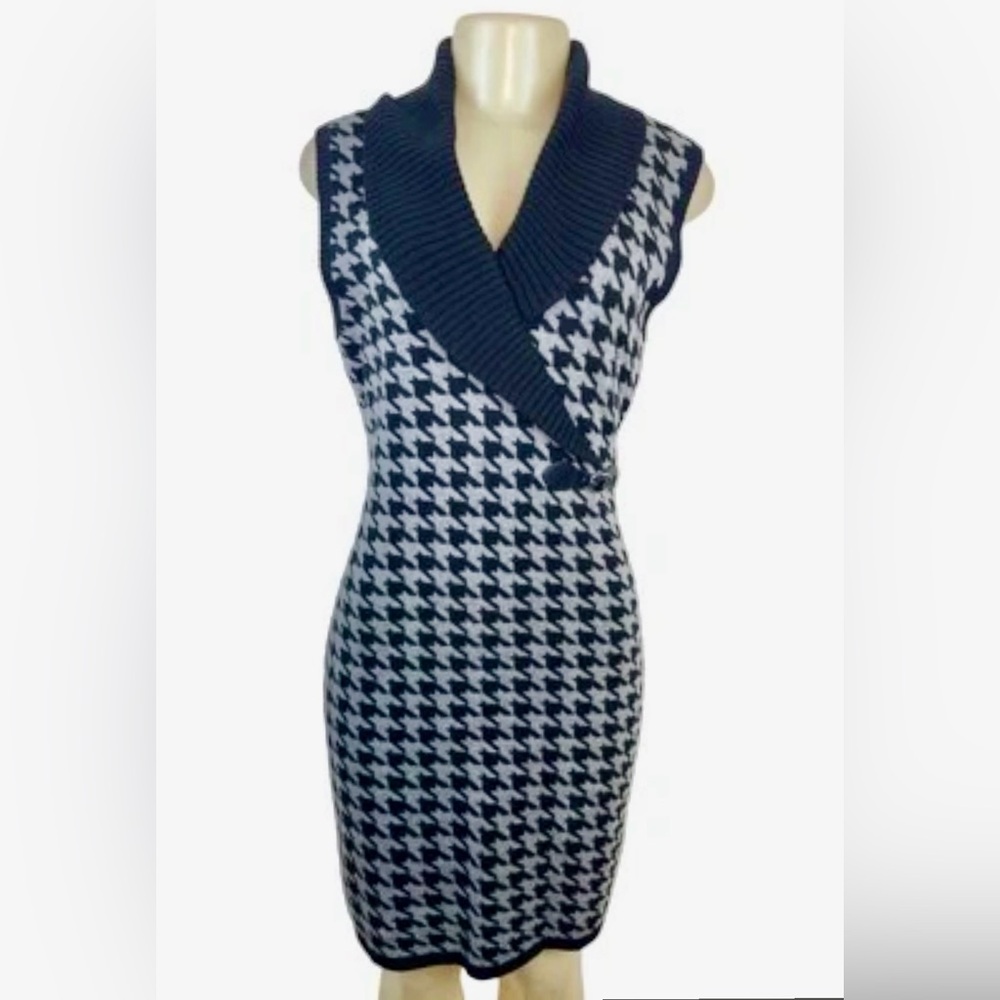 Calvin Klein Black and White Houndstooth Midi Dress